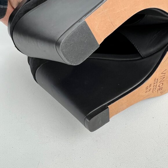 Vince Womens Kara Open Toe Wedge Sandal Black Leather Side Cutouts size 7 - Picture 15 of 16